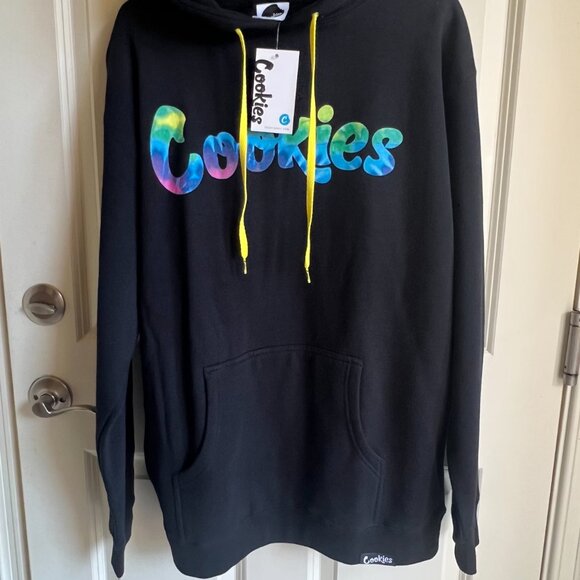 NWT Cookies Men's Fleece Hoodie Size L Black/Multi Tye Dye - Picture 2 of 6